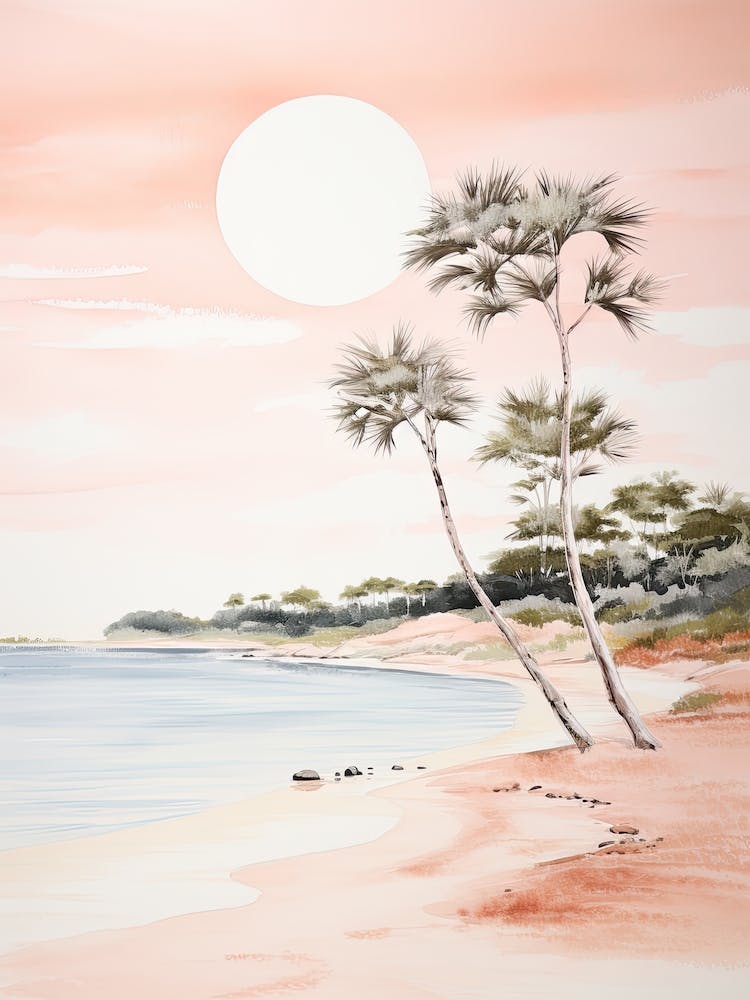 Watercolour Of Pink Sands Beach   Harbour Island Bahamas 1