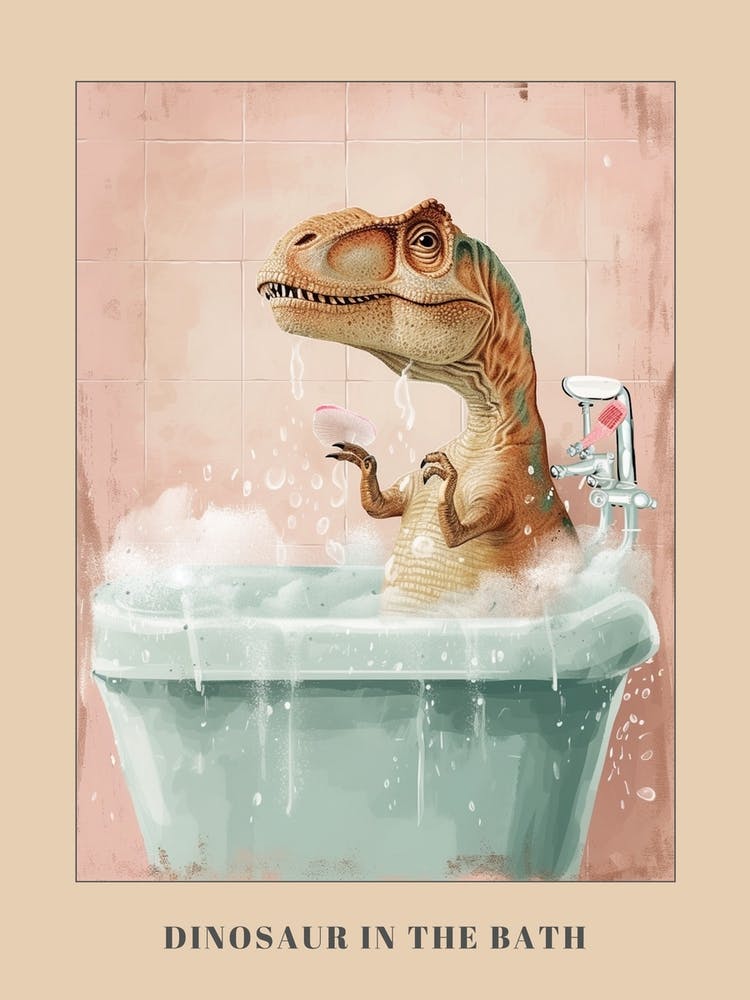 Dinosaurier im Schaumbad Pastell Poster