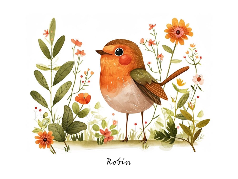 Kleines florales Rotkehlchen 4 Poster