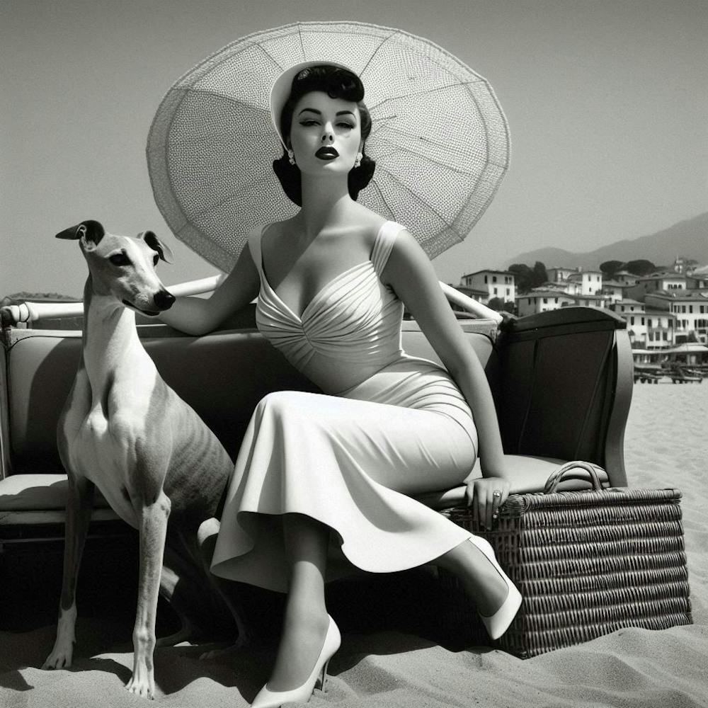 Woman And Her Dog On The Beach