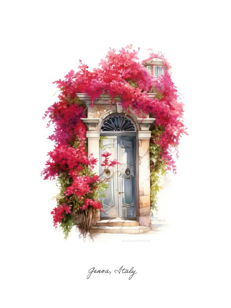 Genoa, Italy   Mediterranean Doors Watercolour Painting 3 Poster