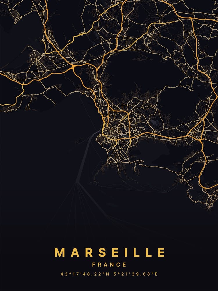 Marseille France Black And Gold Map