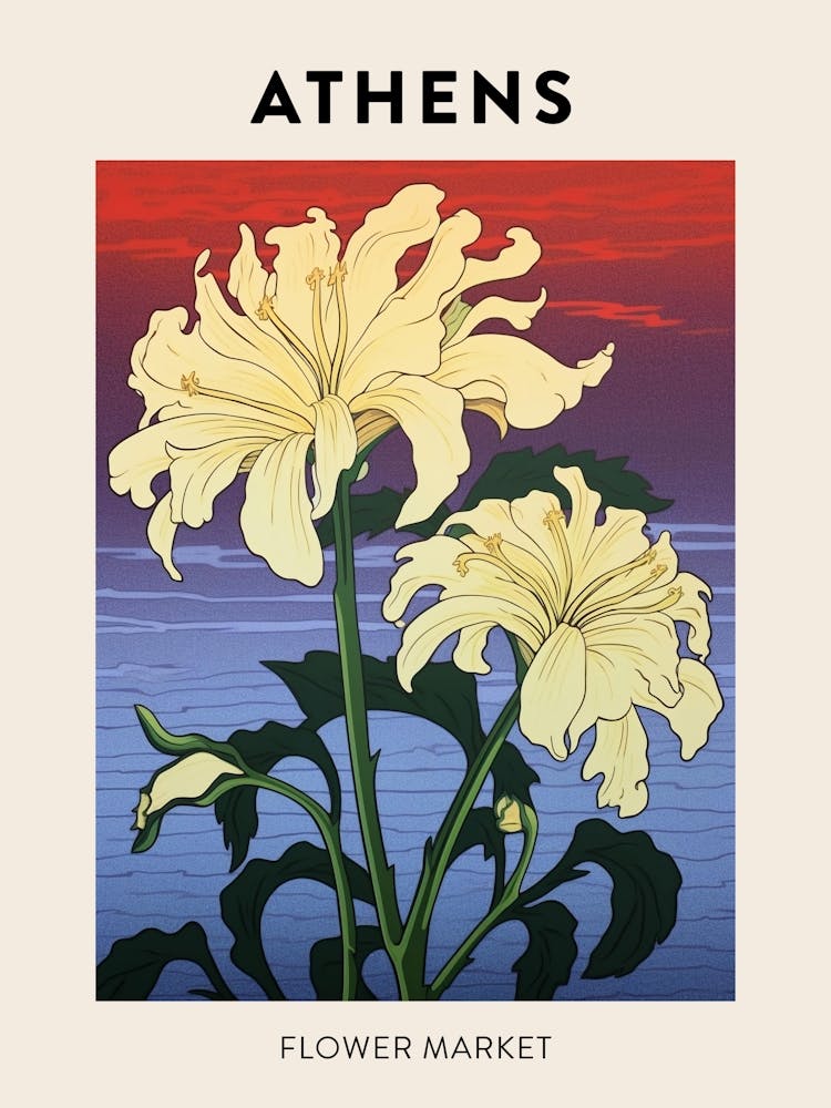 Athens Greece Botanical Flower Market Poster