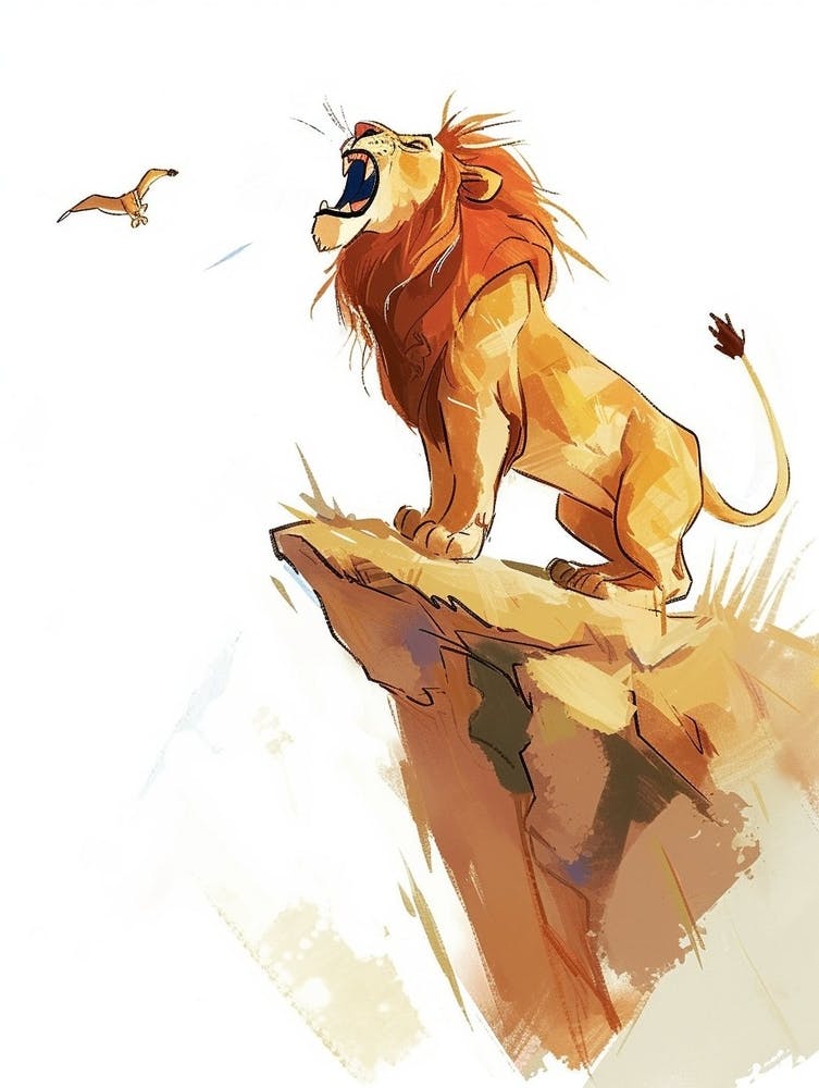 Lion d'Afrique Rugissant Sur Une Falaise Clipart 1