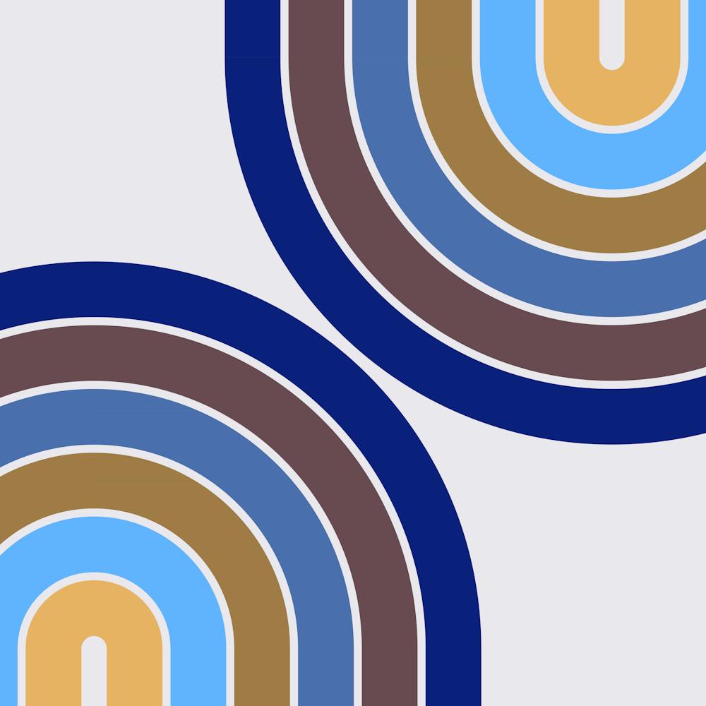 Arc-en-ciel Géométrique Moderne du Milieu du Siècle Ivvv En Bleu Marron 02