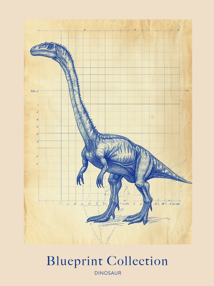 Dinosaur Blue Print Style Poster