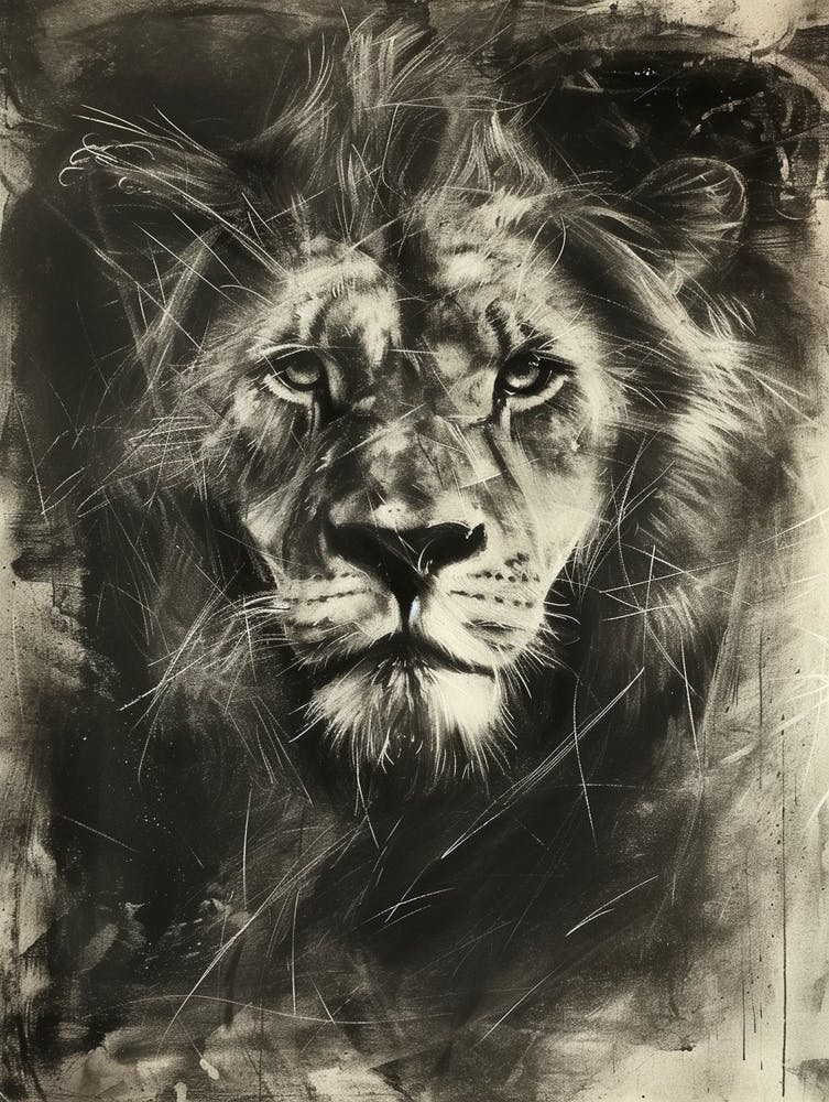 African Lion Charcoal Drawing Symbolic Imagery 3