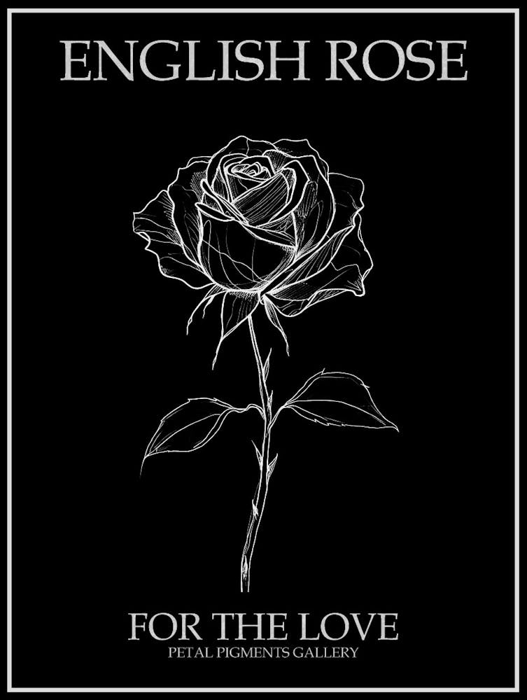 English Rose Black And White Line Drawing 18 Poster Inverted