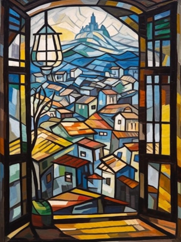 Window View Of Seoul South Korea In The Style Of Cubism 4