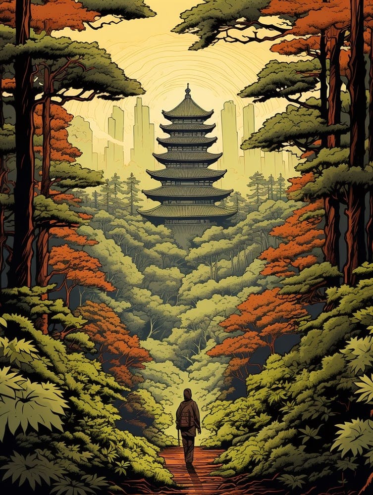 Kumano Kodo Japan 1 Vintage Travel Illustration
