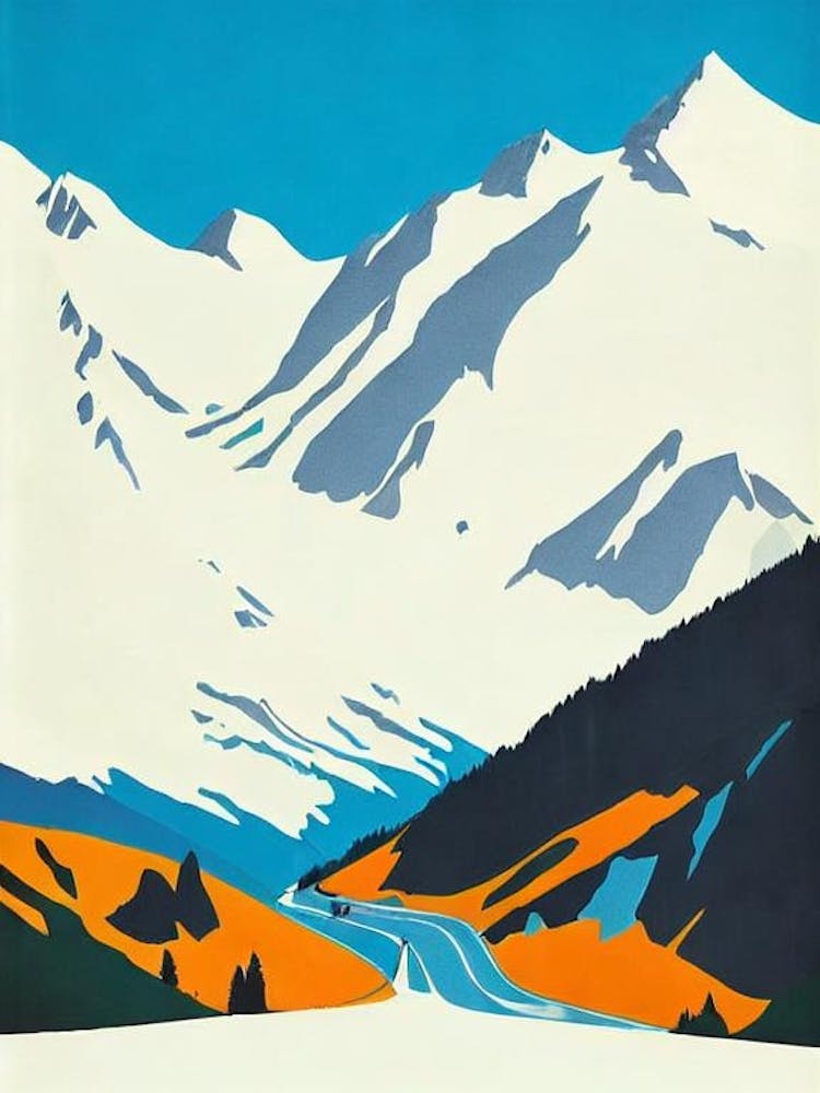 Stubaier Gletscher 2, Austria Midcentury Vintage Skiing Poster