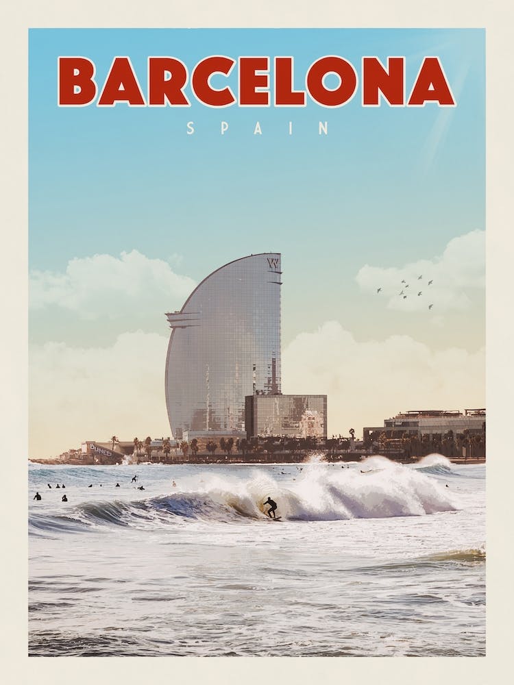 Barcelona Spain Beach Travel Poster