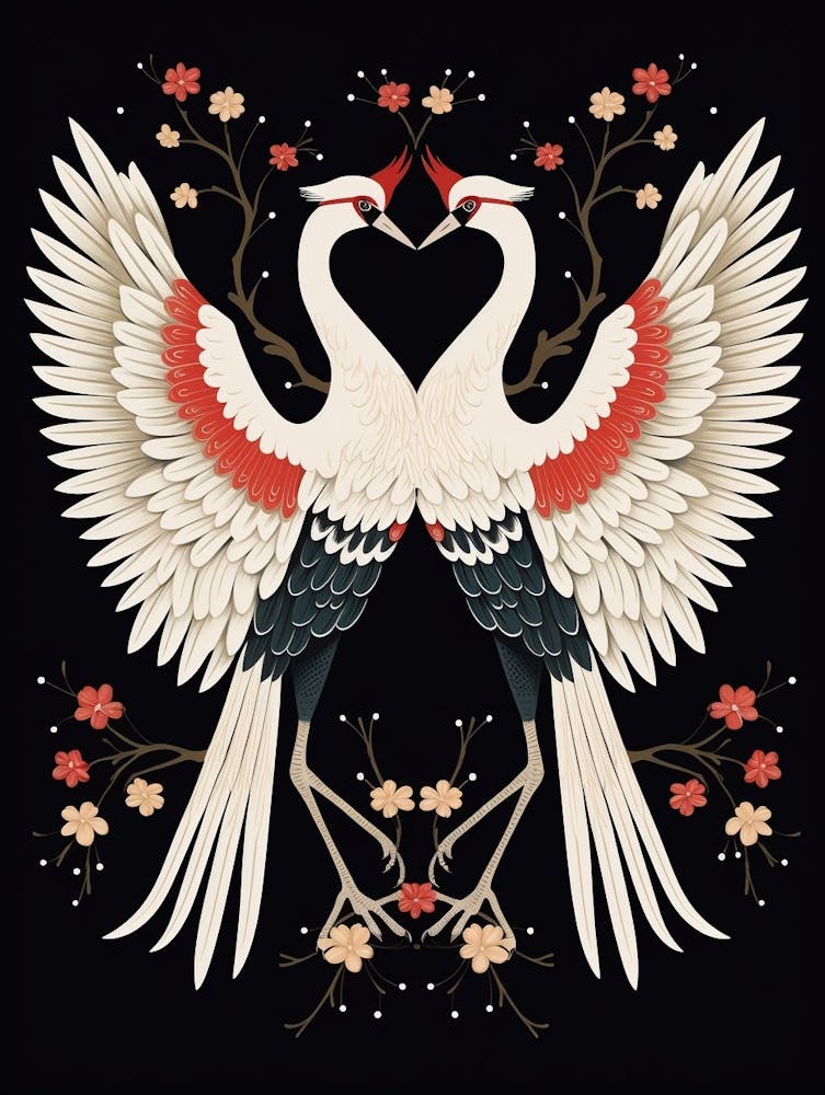 Crane Tsuru Japanese Style Illustration 11