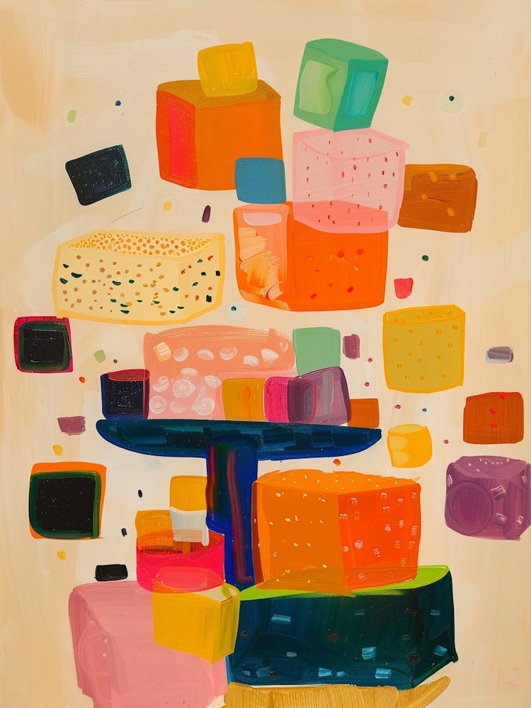 Rainbow Jelly Cubes Beige Painting 3
