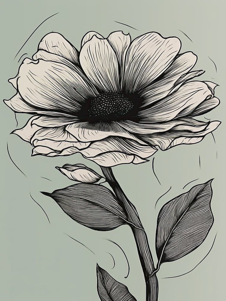 Line Art Sunflower Flowers Illustration Neutral 5