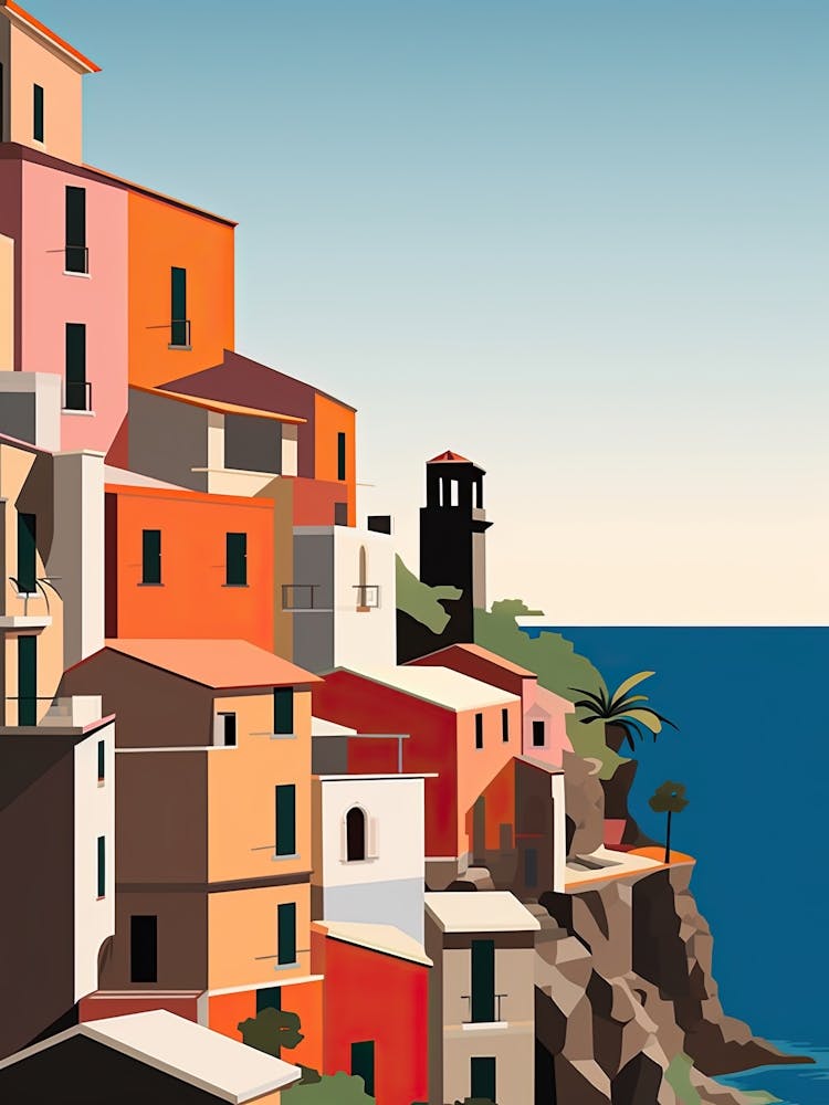 Cinque Terre, Italy, Bold Outlines 4