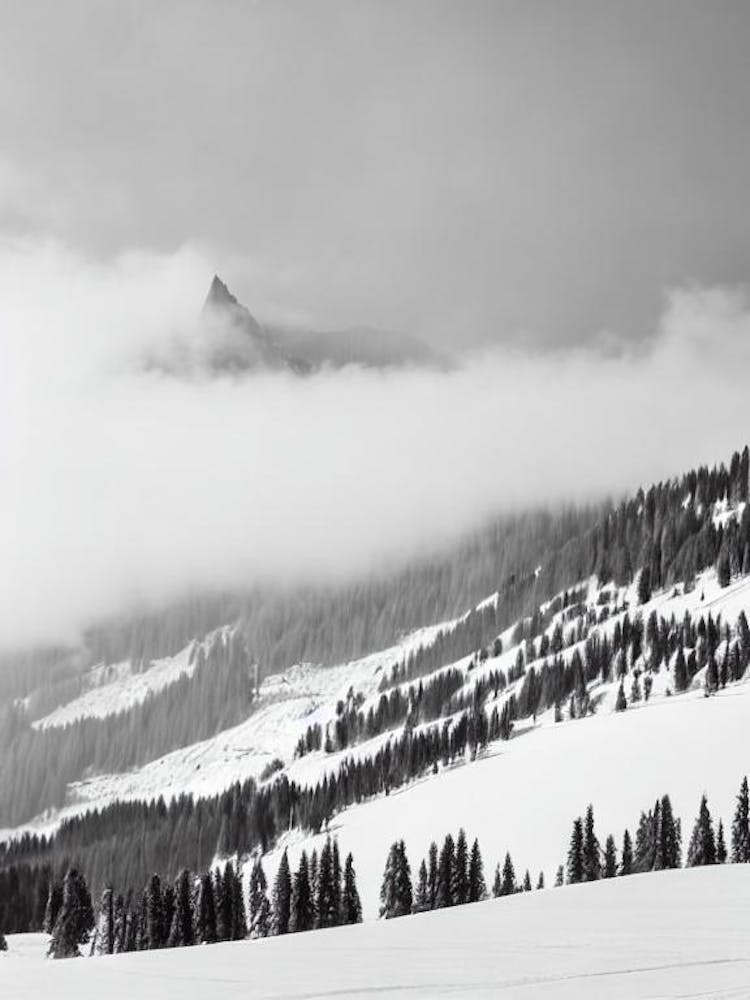 Chamonix, France Black And White Skiing Poster