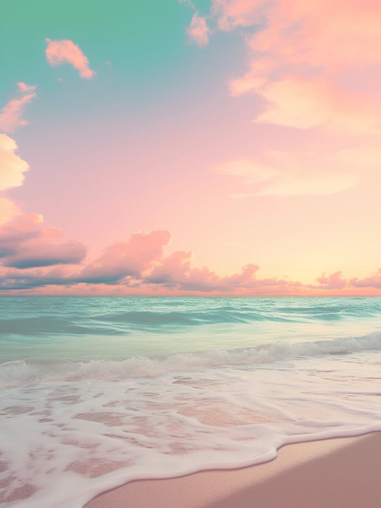 Beach And Sunset With Waves And Cloud Pink Blue Photography 1