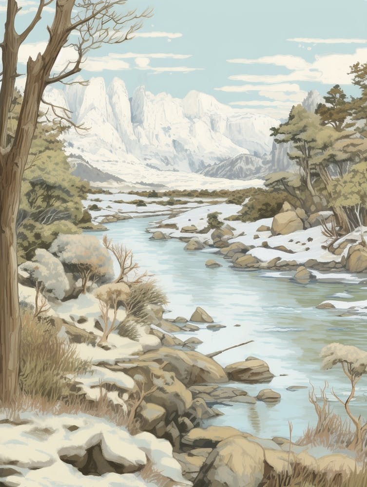 Vintage Winter Illustration Patagonia Argentina 1