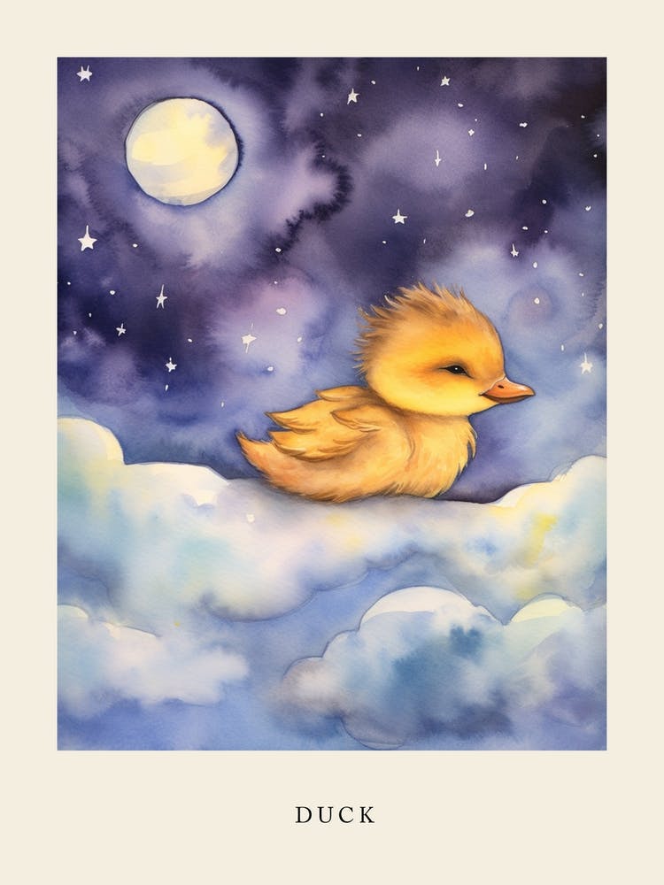 Baby Duck 1 Sleeping In The Clouds Nursery Poster
