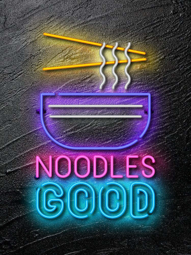 Noodles, sushi — Neon food sign, Food kitchen poster, photo art