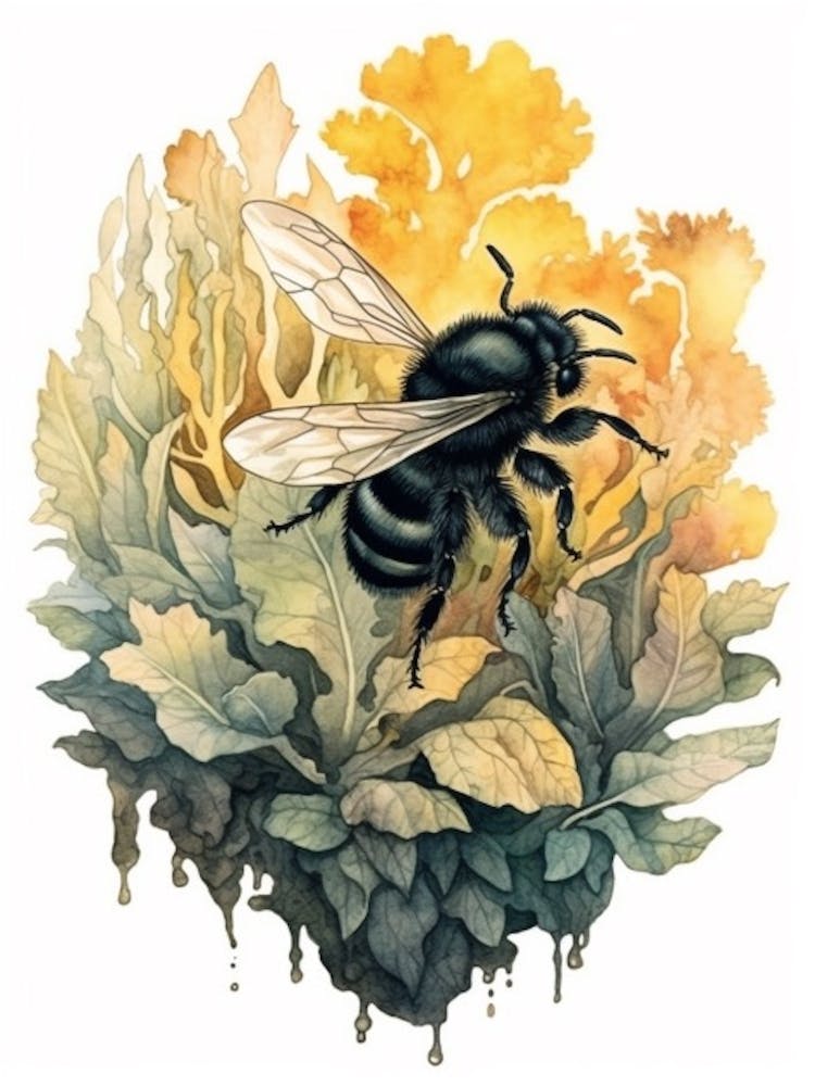 Black Resin Bee Beehive Watercolour Illustration 4