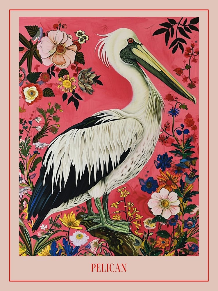 Floral Animal Painting Pelican 2 Poster