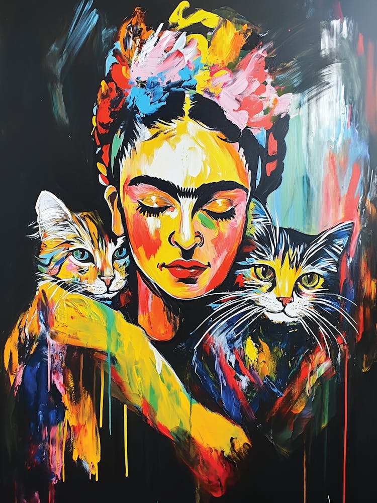 Colourful Frida Kahlo And Cats 2