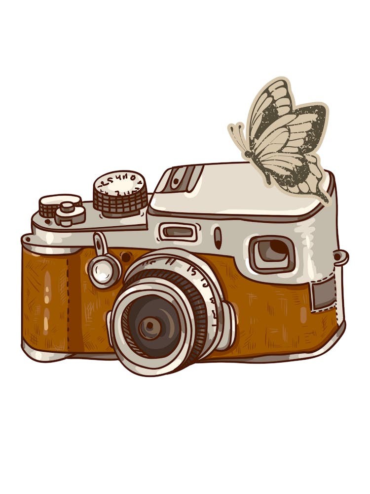 Vintage Camera With Butterfly