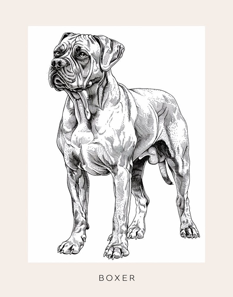 Boxer Dog Line Sketch 3 Poster