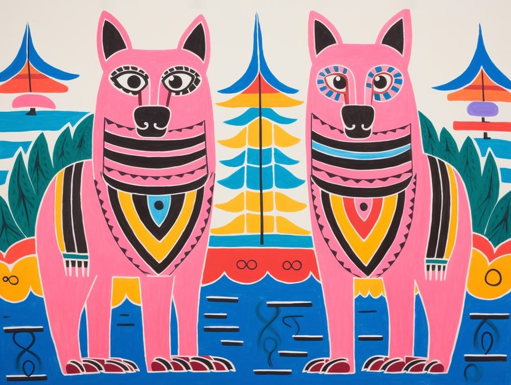 Wolf 3 Folk Style Animal Illustration