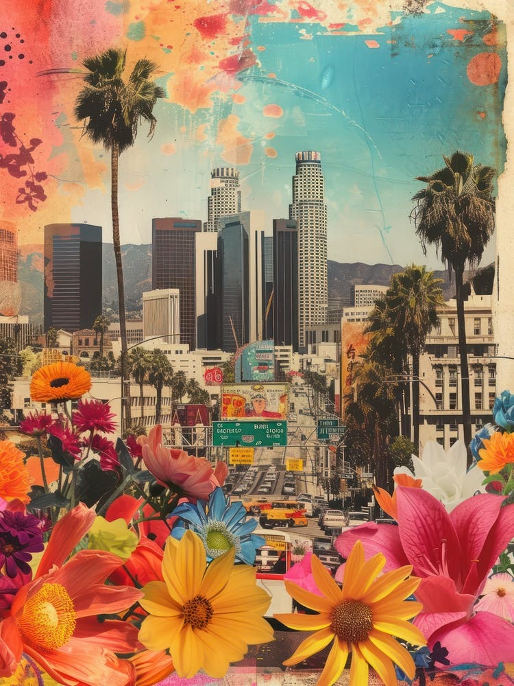 Los Angeles   Floral Retro Collage Style 3