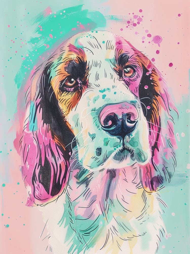 Pastel Watercolour Irish Setter Dog Line Illustration 1
