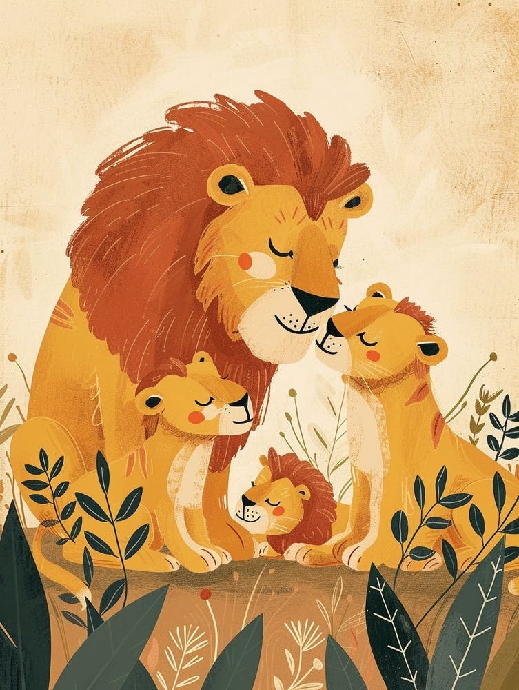 Afrikanische Löwenfamilienbande Illustration 1
