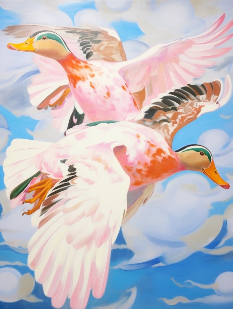Pink Ethereal Bird Painting Mallard Duck 3