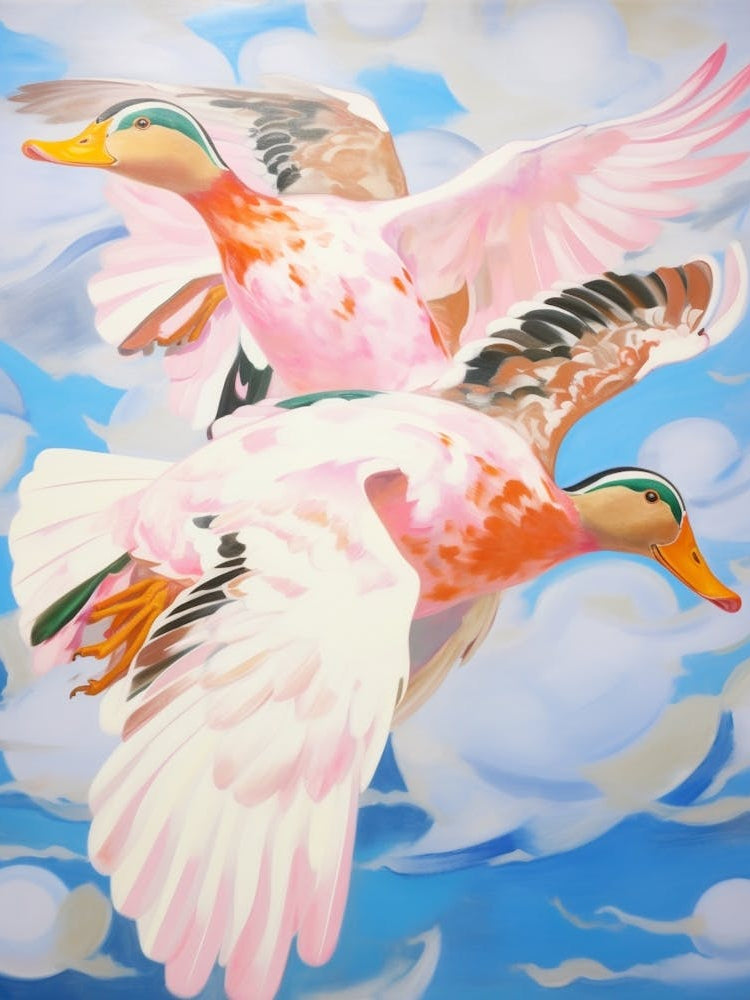 Pink Ethereal Bird Painting Mallard Duck 3