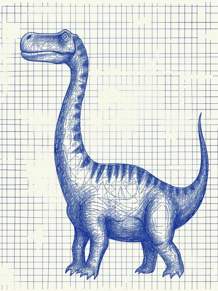 Apatosaurus Dinosaur Blue Print Sketch 3