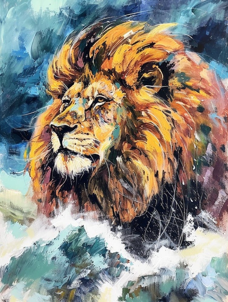 Transvaal Lion Family Bonding Fauvist Painting 4