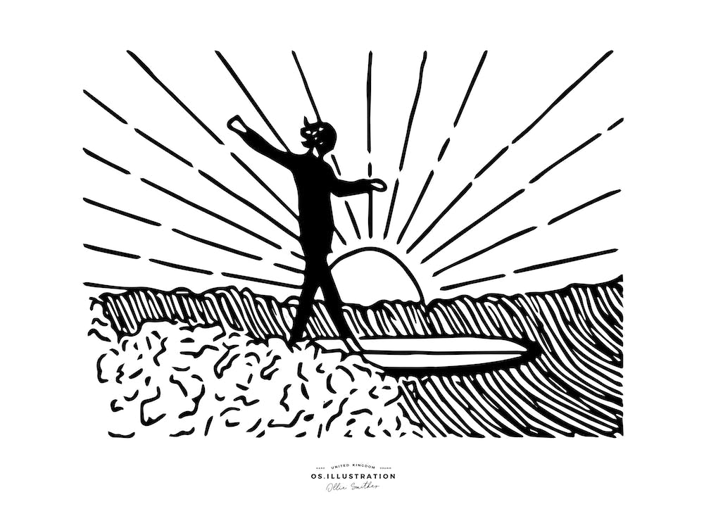 Sunset Surf Fineline Illustration