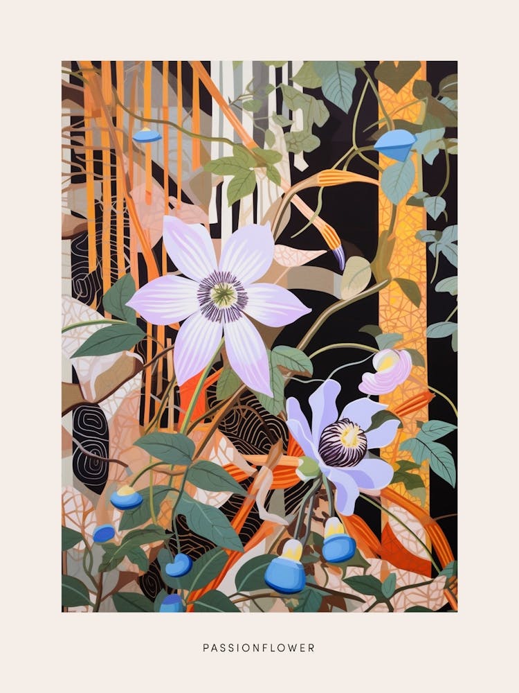 Flower Illustration Passionflower 3 Poster