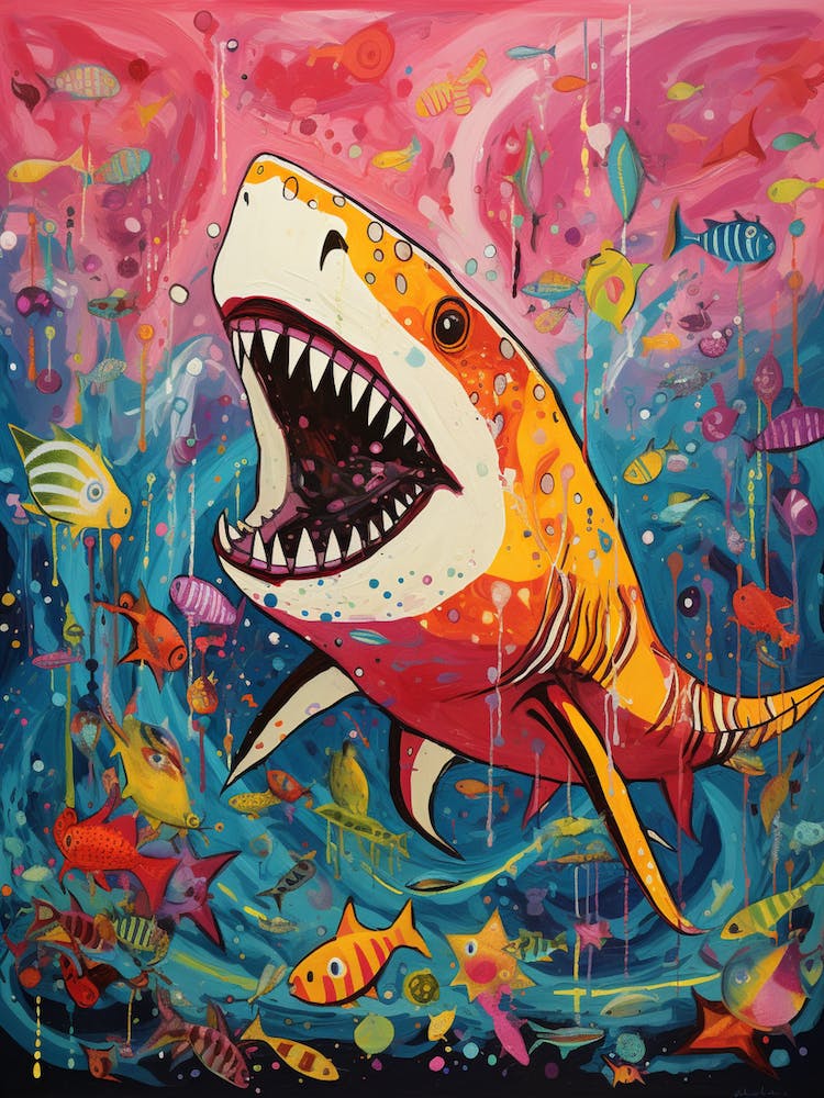 A Shark Playing Golf Vibrant Paint Splash 1