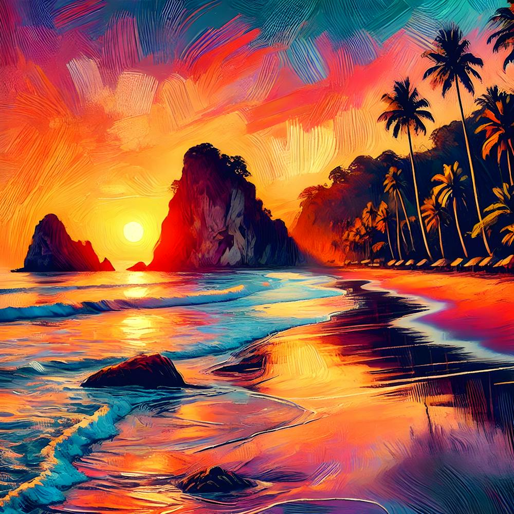 El Tunco Beach Sunset Vibrant Semiabstract Wall Art Of El Salvador