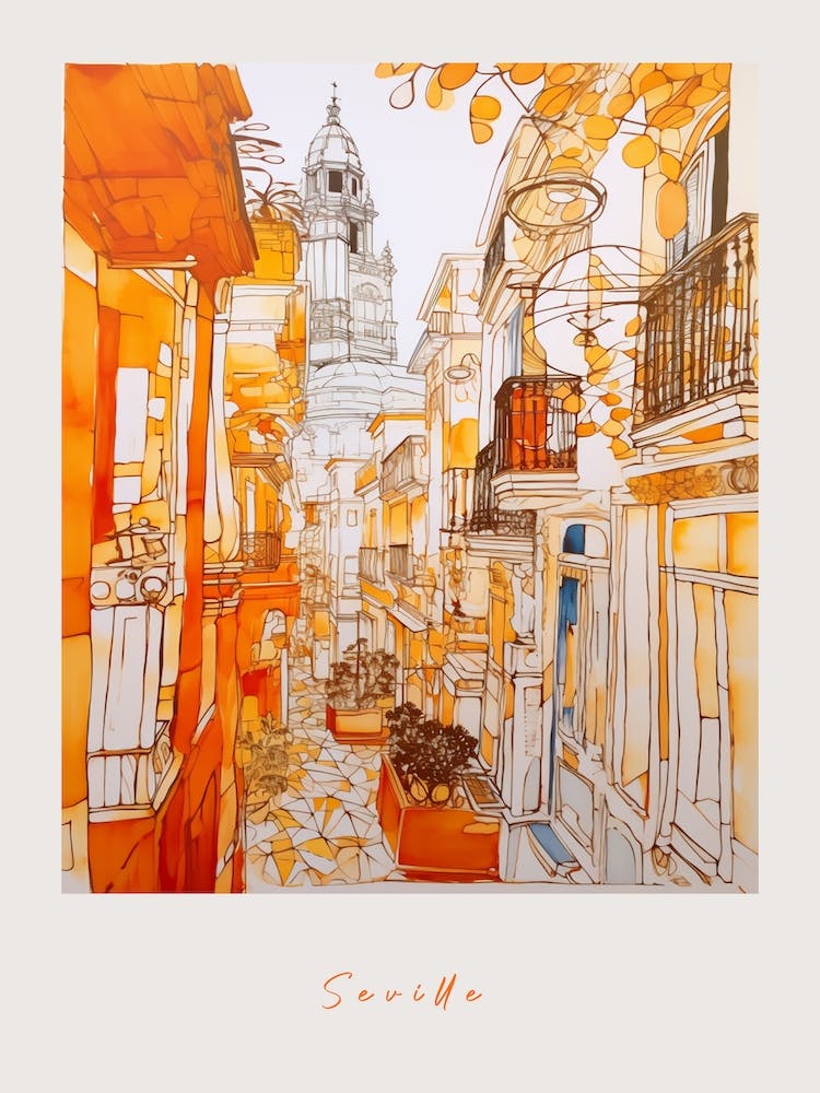Seville Spain 2 Orange Drawing Poster