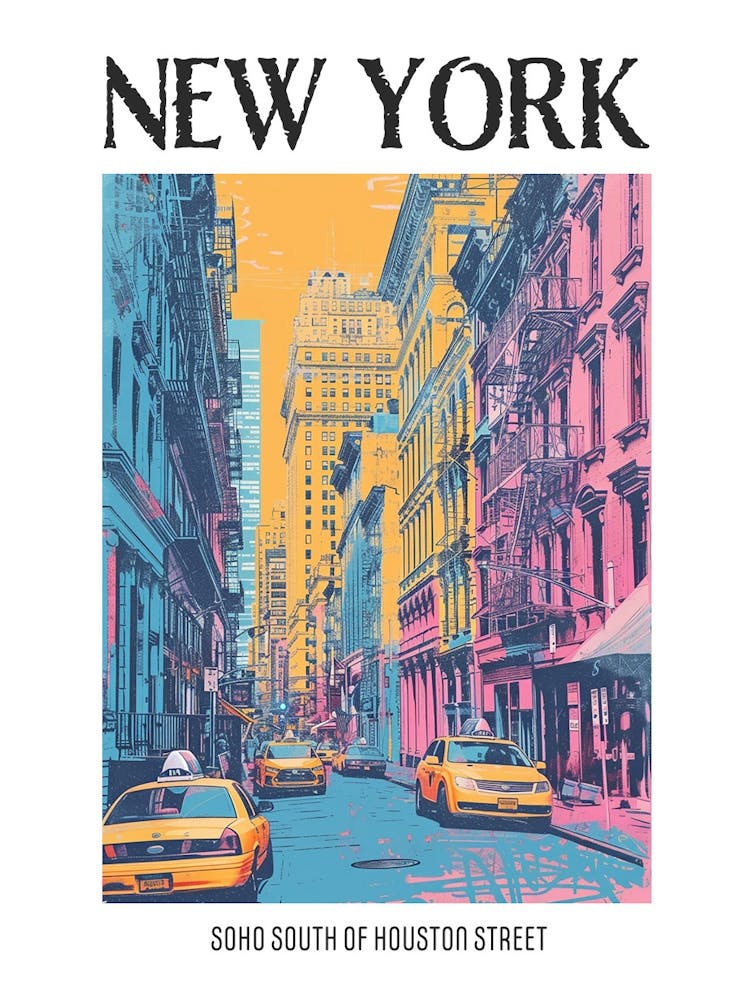 Soho South Of Houston Street New York Colourful Silkscreen Illustration 3 Poster