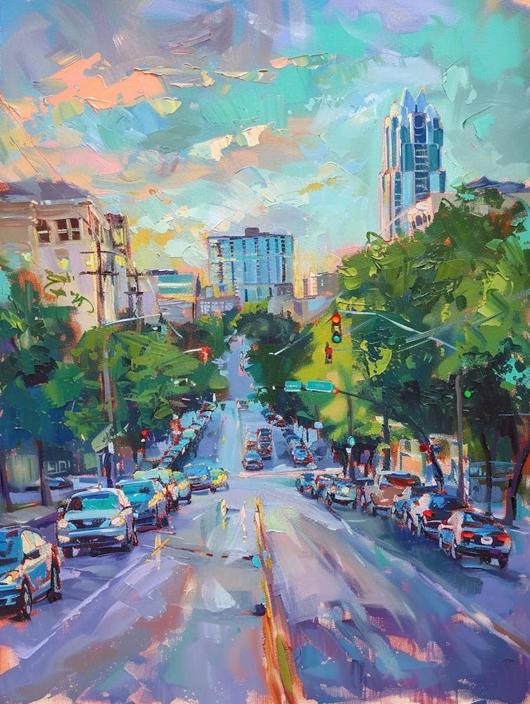 South Congress Avenue Austin Texas Oil Painting 1