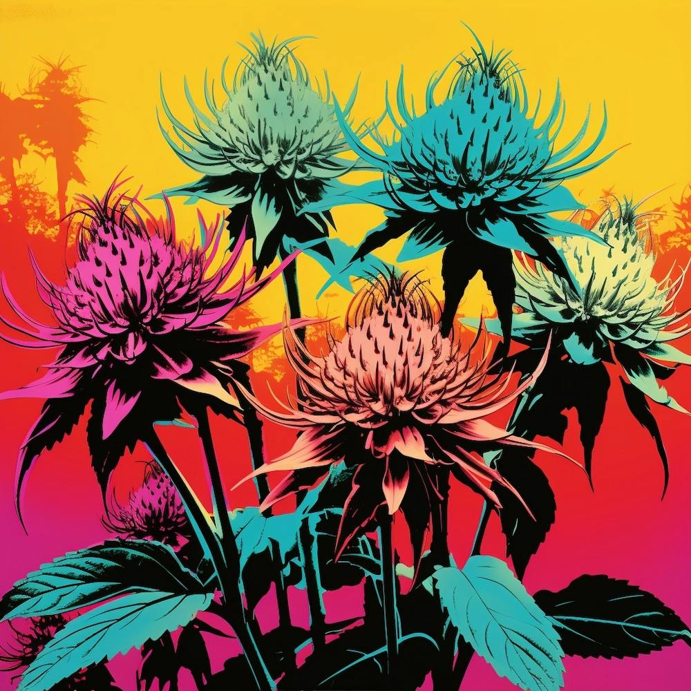 Andy Warhol Style Pop Art Flowers Bee Balm 3 Square