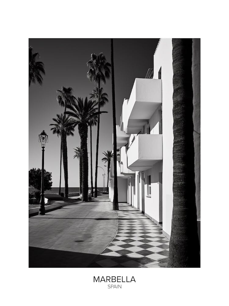 Poster Of Marbella, Spain, Black And White Analogue Photography 1