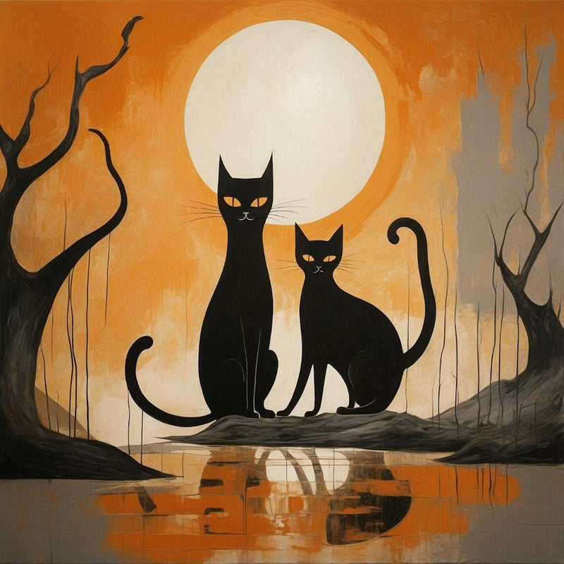 Schwarze Katzen im Mondlicht