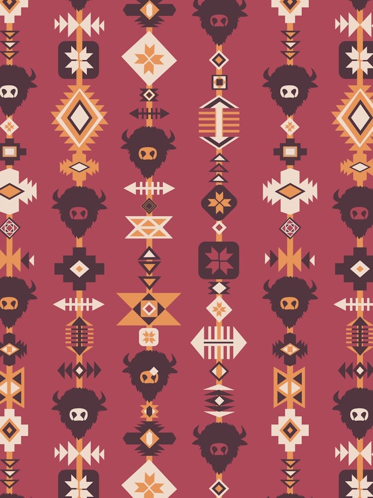 American Buffalo and Aztec Lines Magenta Pink and Orange