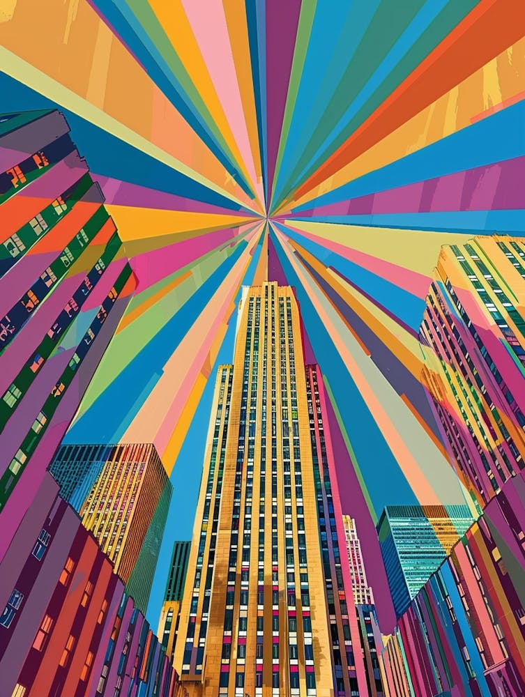 Rockefeller Center New York Colourful Silkscreen Illustration 3